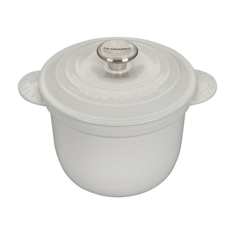 Le Creuset 2.25 qt. Rice Pot with SS Knob & Stoneware Insert - White