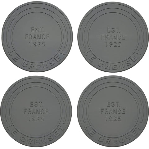 Le Creuset Set of 4 - 4" diameter Silicone Coasters (est. 1925) - Oyster