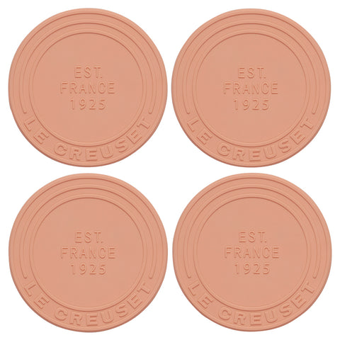 Le Creuset Set of 4 - 4" diameter Silicone Coasters (est. 1925) - Peche