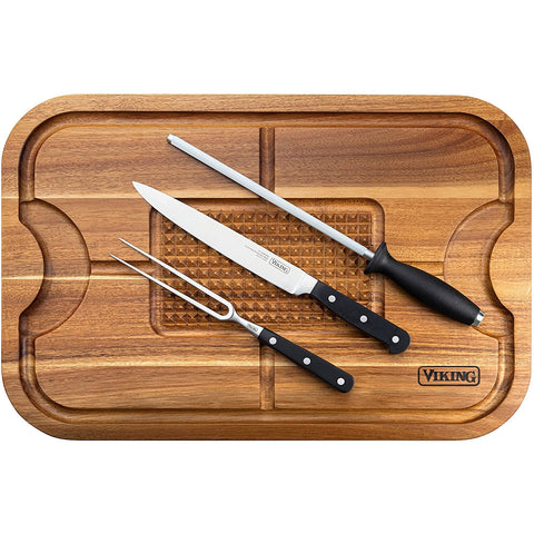 Viking Oversized Acacia Carving Board w/ 3-Piece Carving Set