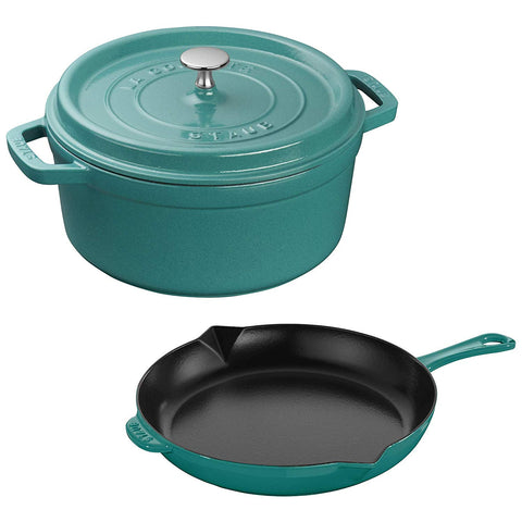 Staub Cast Iron 3-Piece Cocotte and Fry Pan Set - Turquoise
