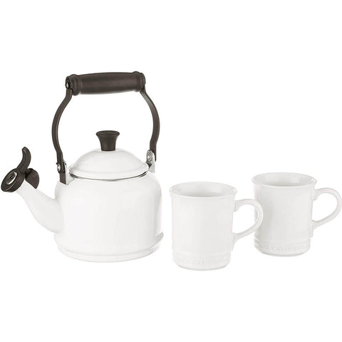 Le Creuset 1.25 qt. Kettle & (2) 14 oz. Mugs Demi Kettle & 2 Mug Set - White