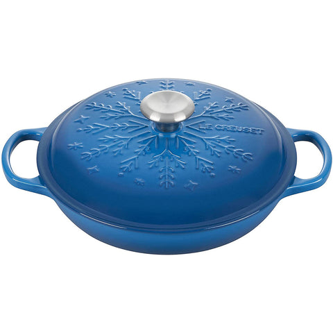 Le Creuset 2.25 qt. Noel Collection: Signature Braiser - Embossed Snowflake w/ Stainless Steel Knob - Marseille