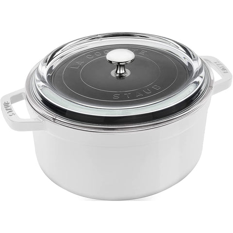 Staub Cast Iron 4-Quart Round Cocotte with Glass Lid - White