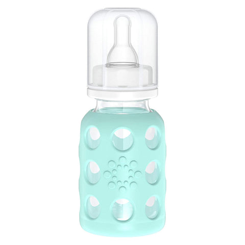 Lifefactory BPA-Free Glass Baby Bottle with Protective Silicone Sleeve and Stage 1 Nipple, Mint, 4 Oz