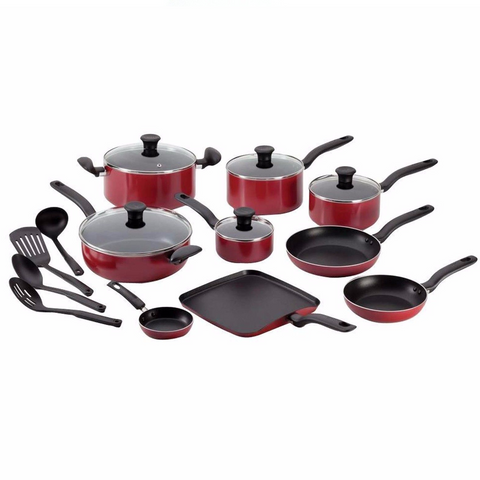 T-FAL INITIATIVES NONSTICK INSIDE AND OUT DISHWASHER SAFE 18-PIECE COOKWARE SET -SET