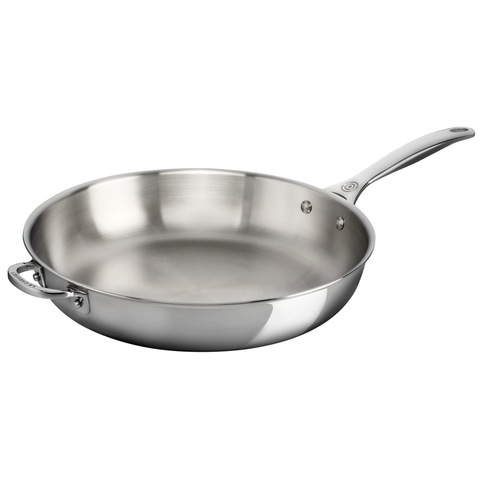 LE CREUSET 12.5" STAINLESS STEEL DEEP FRY PAN WITH HELPER HANDLE