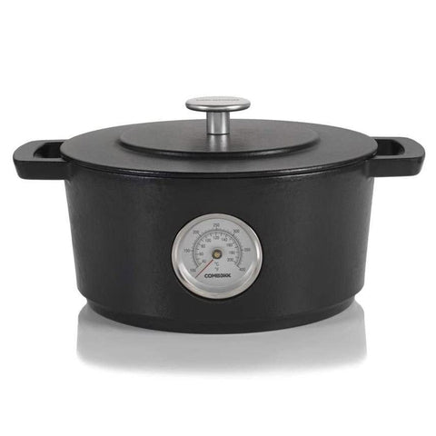 Cuisipro Combekk RAILWAY Recycled Enameled Cast Iron 4.25 Quart Dutch Oven w/ Thermometer, Black, 9.5"