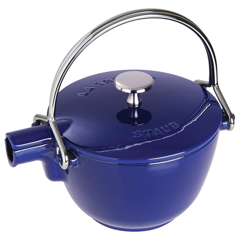 STAUB CAST IRON 1-QUART ROUND TEA KETTLE - DARK BLUE