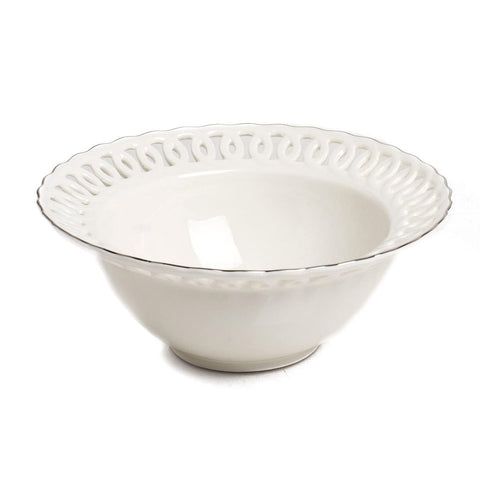 Yedi Ceramic Bowl By Yedi Houseware - White/Silver Serving Bowl For Soup, Salad, Cereal, Ramen, Noodles, Pasta, Fruit, Ice Cream & More - 40 OZ