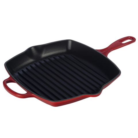 LE CREUSET 10.25'' SIGNATURE SQUARE SKILLET GRILL - CERISE