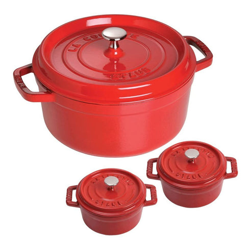 Staub 5.5-qt Round Cocotte with Two Bonus Minis, Cherry