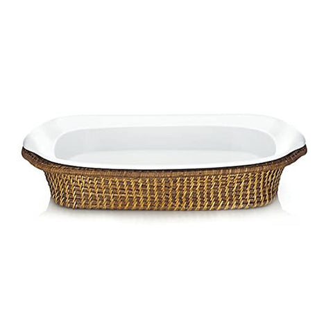The French Chefs Porcelain White Medium Roaster with Rattan Holder