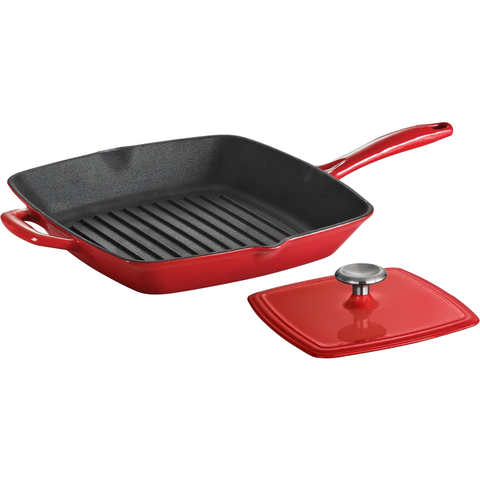 TRAMONTINA ENEMELED CAST IRON 11'' GRILL PAN WITH PRESS