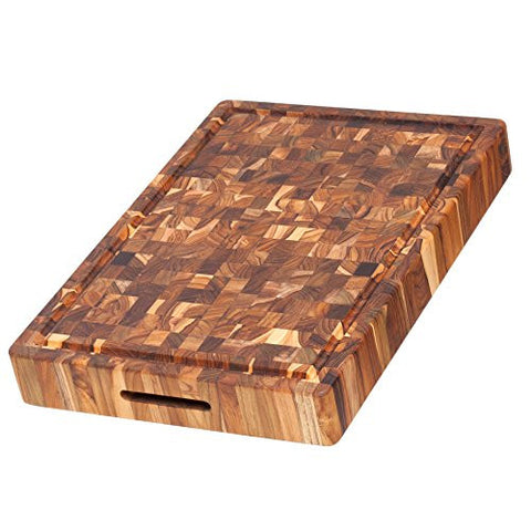 Teak Cutting Board - Rectangular Butcher Block With Hand Grip And Juice Canal (20 x 14 x 2.5 in.) - By Teakhaus