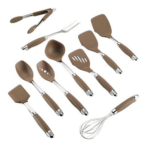 Anolon Tools Set/Nonstick Nylon Cooking Utensils/Kitchen Gadgets Includes Spoons, Turners, Ladle, Meat Fork, Whisk, and Locking Tongs, 10 Piece, Bronze