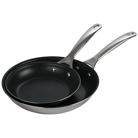LE CREUSET NONSTICK STAINLESS STEEL FRY PANS, SET OF 2