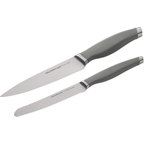 Rachael Ray Cutlery Japanese Stainless Steel Knives Set with Sheaths, 6-Inch Utility Knife and 5-Inch Serrated Utility Knife, Gray