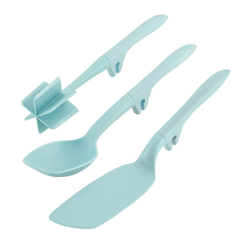 Rachael Ray Tools and Gadgets Lazy Crush & Chop, Flexi Turner, and Scraping Spoon Set / Cooking Utensils - 3 Piece, Light Blue