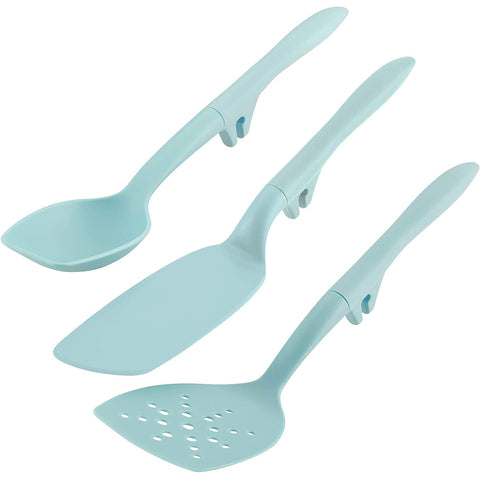 Rachael Ray Tools and Gadgets Spoon, Slotted and Solid Turners Set/ Cooking Utensils - 3 Piece, Light Blue
