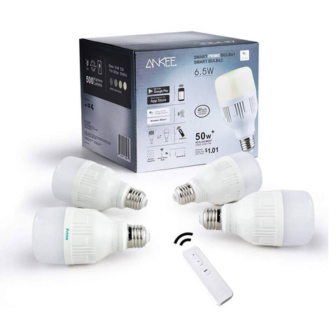 ANKEE Smart LED Light Bulb - No Hub Required WiFi Smart Bulb | E26 Dimmable 3000K Warm White Smart Bulb, Compatible with Alexa and Google Assistant (6.5W (4 Bulbs))