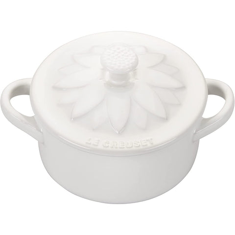 Le Creuset Mini Round Cocotte with Flower Lid - White