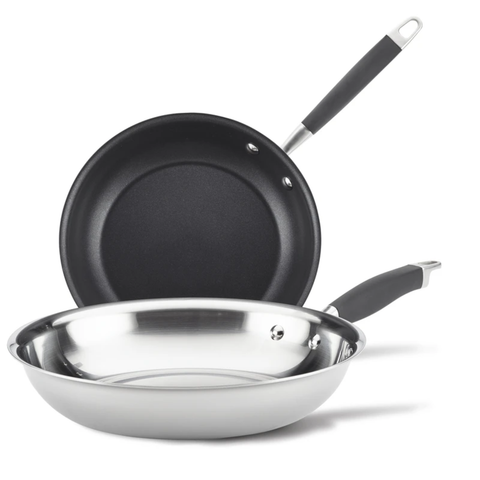 Anolon Advanced Triply Stainless Steel Frying Pan Set / Fry Pan Set / Skillet Set - 10.25 Inch and 12.75 Inch , Silver…