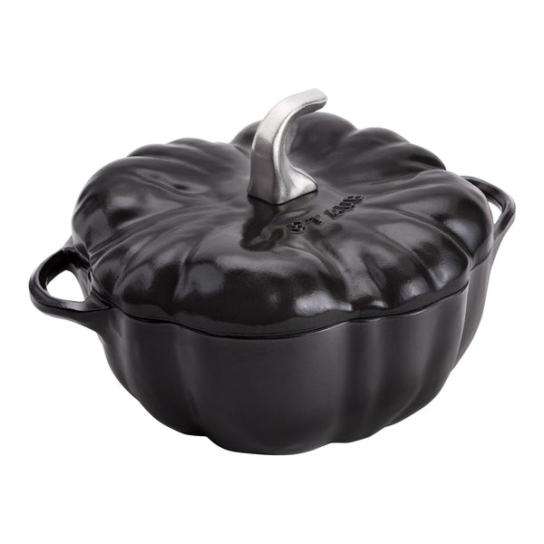 Staub Cast Iron 3.5-qt Pumpkin Dutch Oven - Black w/ Stainless Stem