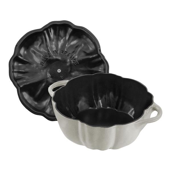 Staub Cast Iron 3.5-qt Pumpkin Cocotte - White Truffle w/ Stainless Stem
