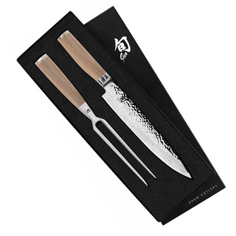 Shun Premier Blonde 2 Pc Carving Set:  Slicing Knife 9.5" and Carving Fork