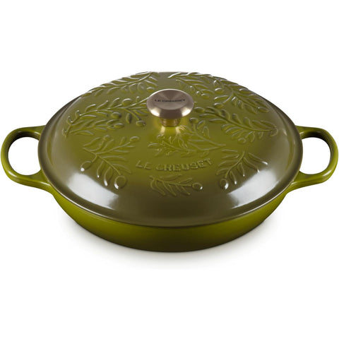 Le Creuset 3.5 qt. Signature Braiser - Olive w/ Embossed Lid and SS Knob