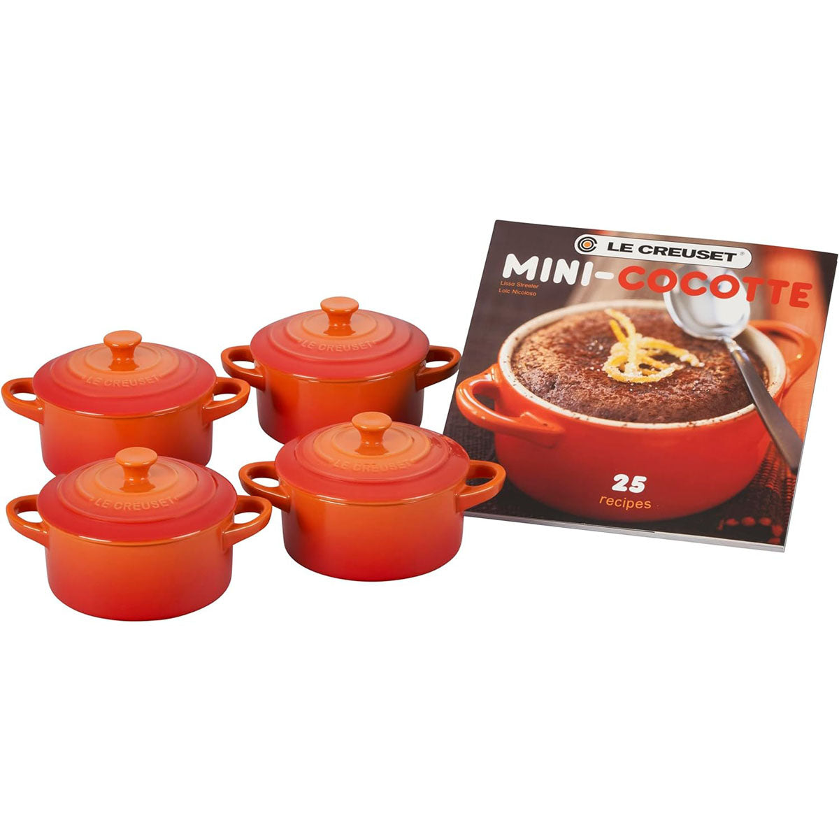 Le Creuset 4- Piece 8 oz. Cocottes w/ Mini-Cocotte Cookbook - Flame