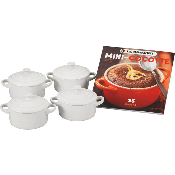 Le Creuset 4- Piece 8 oz. Cocottes w/ Mini-Cocotte Cookbook - White