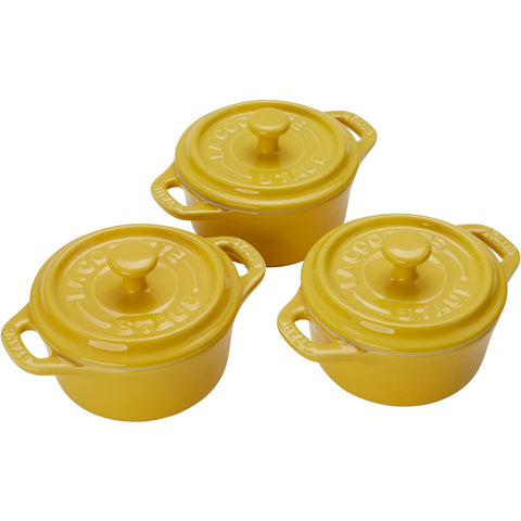 Staub Ceramic 3-Pc Mini Round Cocotte Set - Citron