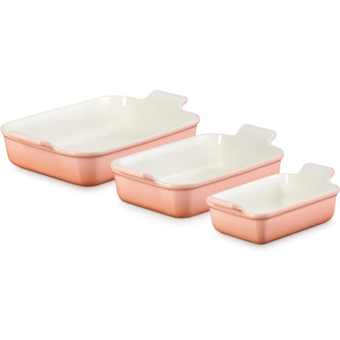 Le Creuset 1.1 qt., 2.5 qt. & 4 qt. Heritage Set of 3 Rectangular Dishes - Peche