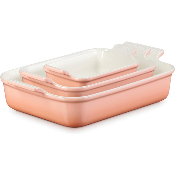 Le Creuset 1.1 qt., 2.5 qt. & 4 qt. Heritage Set of 3 Rectangular Dishes - Peche