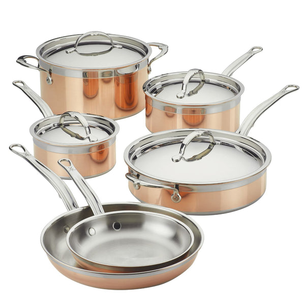 Hestan CopperBond 10-Piece Set:  8.5" & 11" Open Skillets, 1.5qt & 3.0qt Covered Saucepans, 3.5qt Covered Sauté w/helper handle, 8.0qt Covered Stockpot