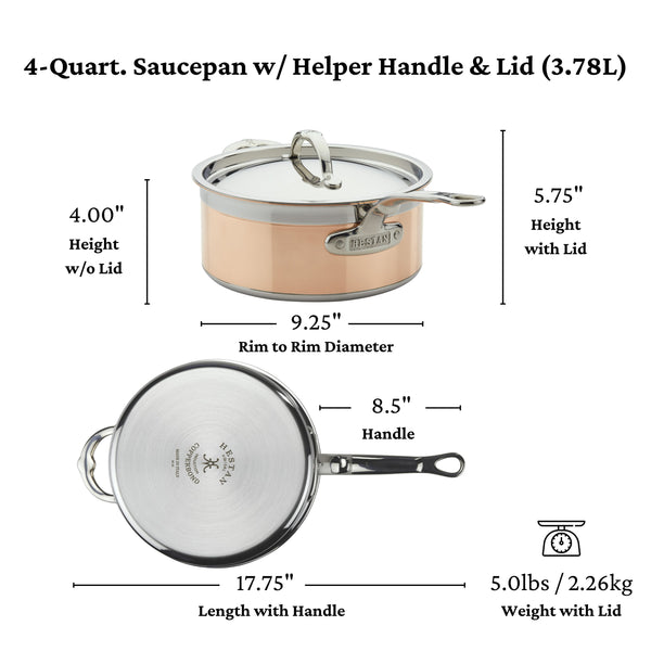 Hestan CopperBond 4 qt Covered Saucepan w/helper handle (22cm)