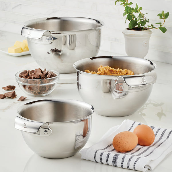 Hestan Provisions 3pc Mixing Bowl Set includes: 1.5qt, 3.0qt, and 4.75qt