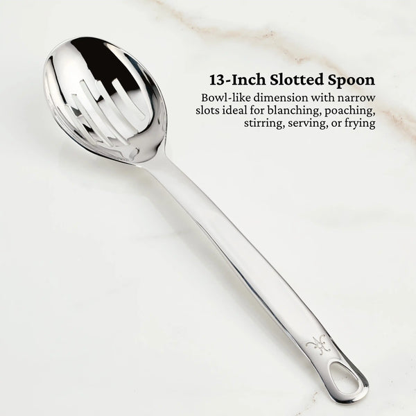 Hestan  Provisions Stainless Steel 6Pc Deluxe Tool Set 
Porcelain Bain Marie, Stainless Steel Solid Spoon, Ladle Pasta Fork, Turner/Spatula, French Whisk