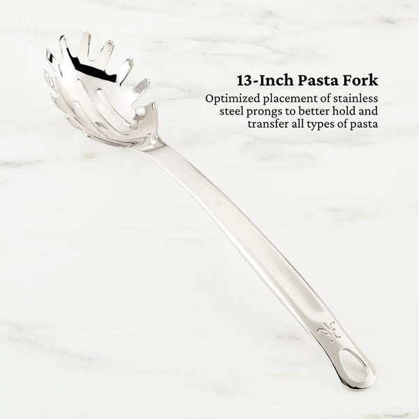Hestan  Provisions Stainless Steel 6Pc Deluxe Tool Set 
Porcelain Bain Marie, Stainless Steel Solid Spoon, Ladle Pasta Fork, Turner/Spatula, French Whisk