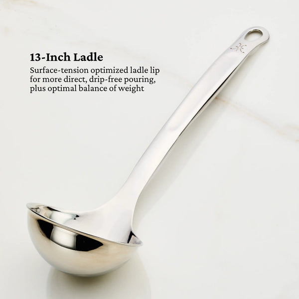 Hestan  Provisions Stainless Steel 6Pc Deluxe Tool Set 
Porcelain Bain Marie, Stainless Steel Solid Spoon, Ladle Pasta Fork, Turner/Spatula, French Whisk