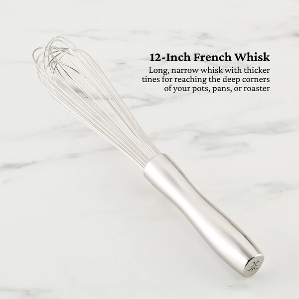 Hestan  Provisions Stainless Steel 6Pc Deluxe Tool Set 
Porcelain Bain Marie, Stainless Steel Solid Spoon, Ladle Pasta Fork, Turner/Spatula, French Whisk