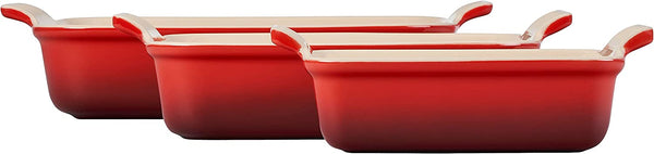 Le Creuset 1.1 qt., 2.5 qt. & 4 qt. Heritage Set of 3 Rectangular Dishes - Cerise