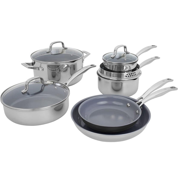 HENCKELS CLAD H3 CERAMIC NONSTICK 10PC STAINLESS STEEL COOKWARE SET