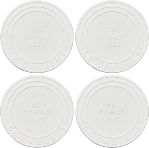 Le Creuset Set of 4 - 4" diameter Silicone Coasters (est. 1925) - White