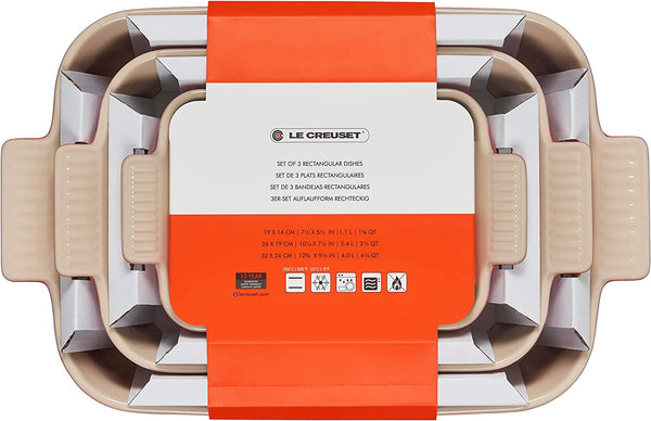 Le Creuset 1.1 qt., 2.5 qt. & 4 qt. Heritage Set of 3 Rectangular Dishes - Cerise