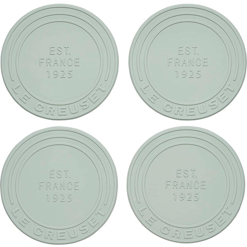 Le Creuset Set of 4 - 4" diameter Silicone Coasters (est. 1925) - Sea Salt