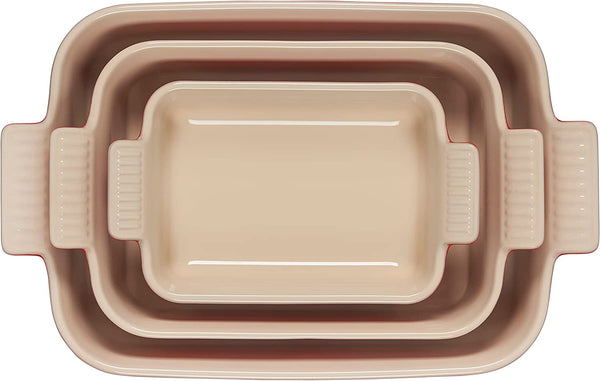 Le Creuset 1.1 qt., 2.5 qt. & 4 qt. Heritage Set of 3 Rectangular Dishes - Cerise