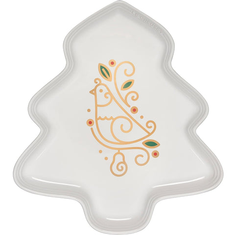 Le Creuset 14" Noel Collection: Tree Platter - White w/ Patridge in a Pear Tree Applique